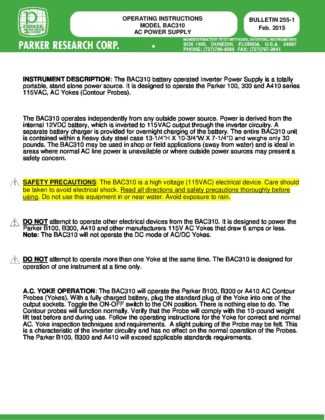 BAC310 Operating Instructions | Parker Research Corporation